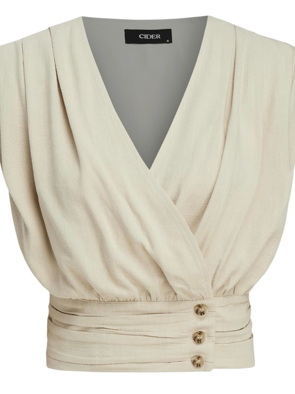 CIDER Cream Beige Vacation V-Neck Ruched Button Corset
Solid Tank Top